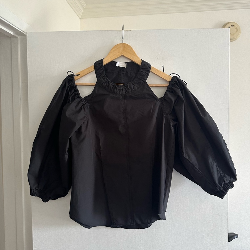 Jonathan Simkhai Black Designer Off Shoulder Cut Out Balloon Sleeve Josie Blouse - Picture 7 of 12